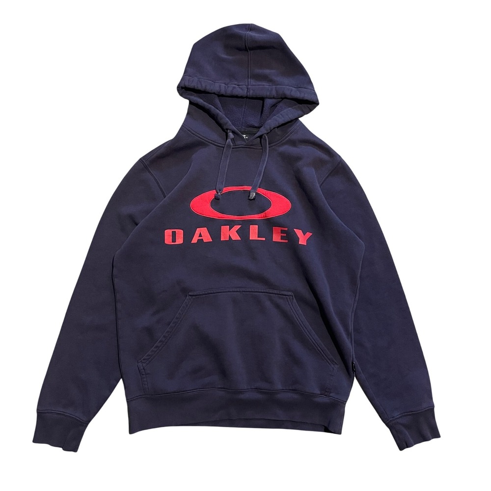 Oakley Mens Navy Blue Red Logo Fleece Pullover Hoodie Sweatshirt Size Small